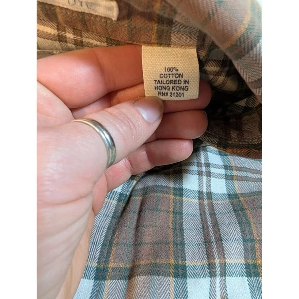 Savane Deep Dye Mens Button Down Long Sleeve Flannel Plaid Shirt Large brown K7
